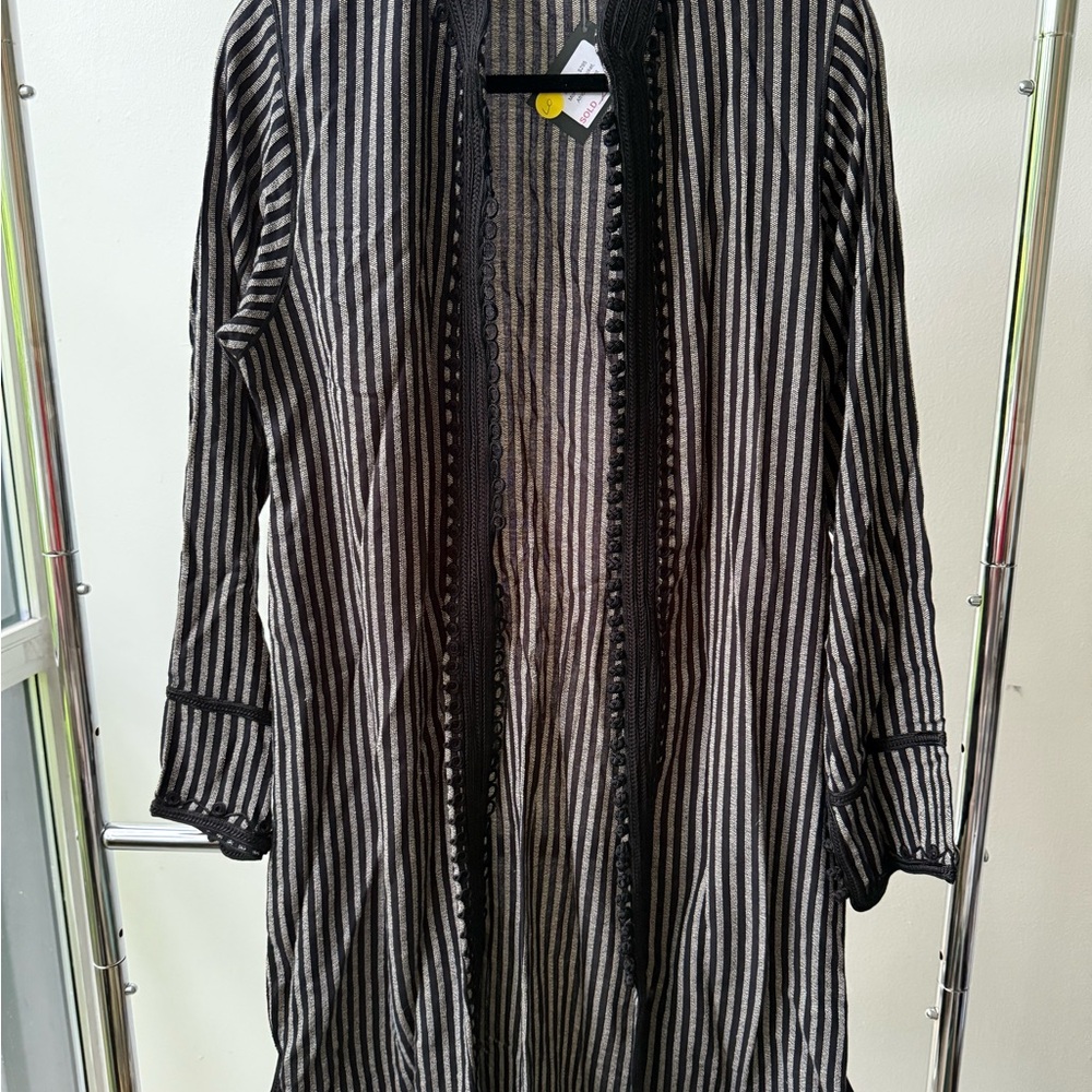 Made in Africa- Black and White Striped Long Cardigan